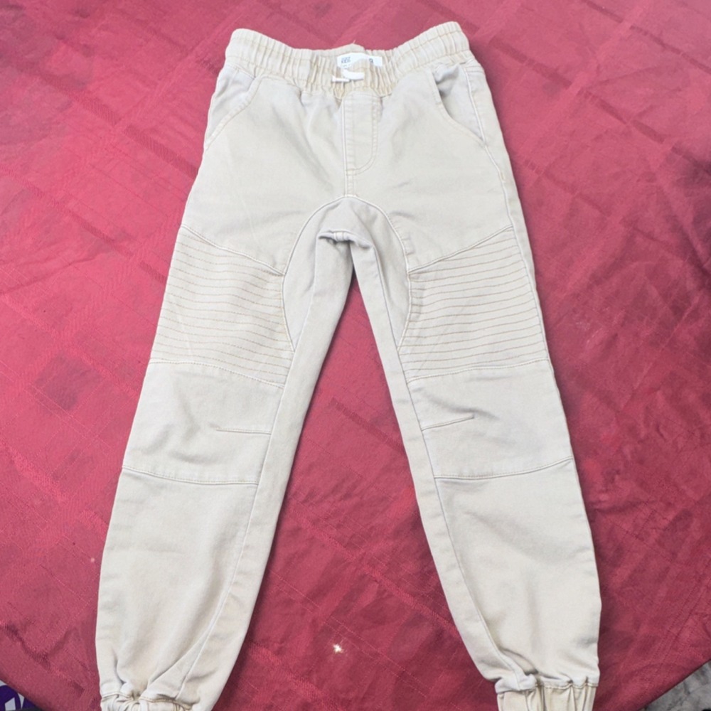 Cotton On Kids Boys Beige Jogger Pants Elastic Waist Pockets Casual